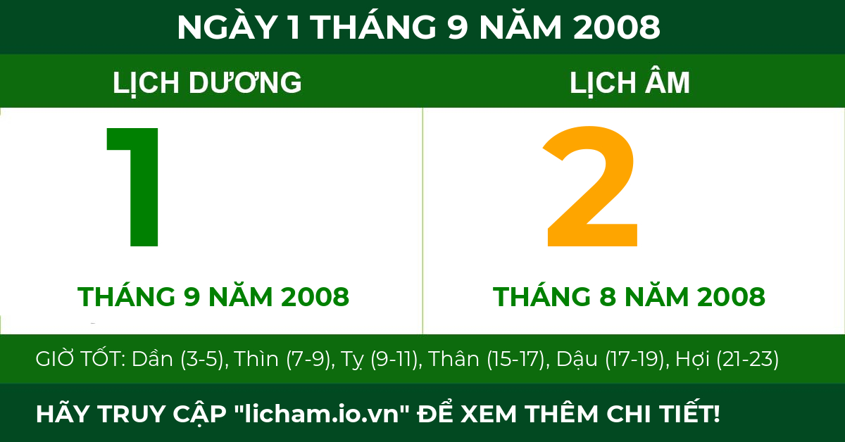 lịch âm ngày 1 tháng 9 năm 2008