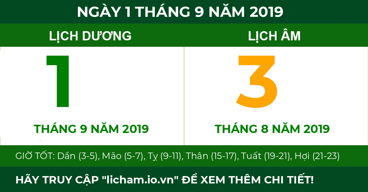 lịch âm ngày 1 tháng 9 năm 2019