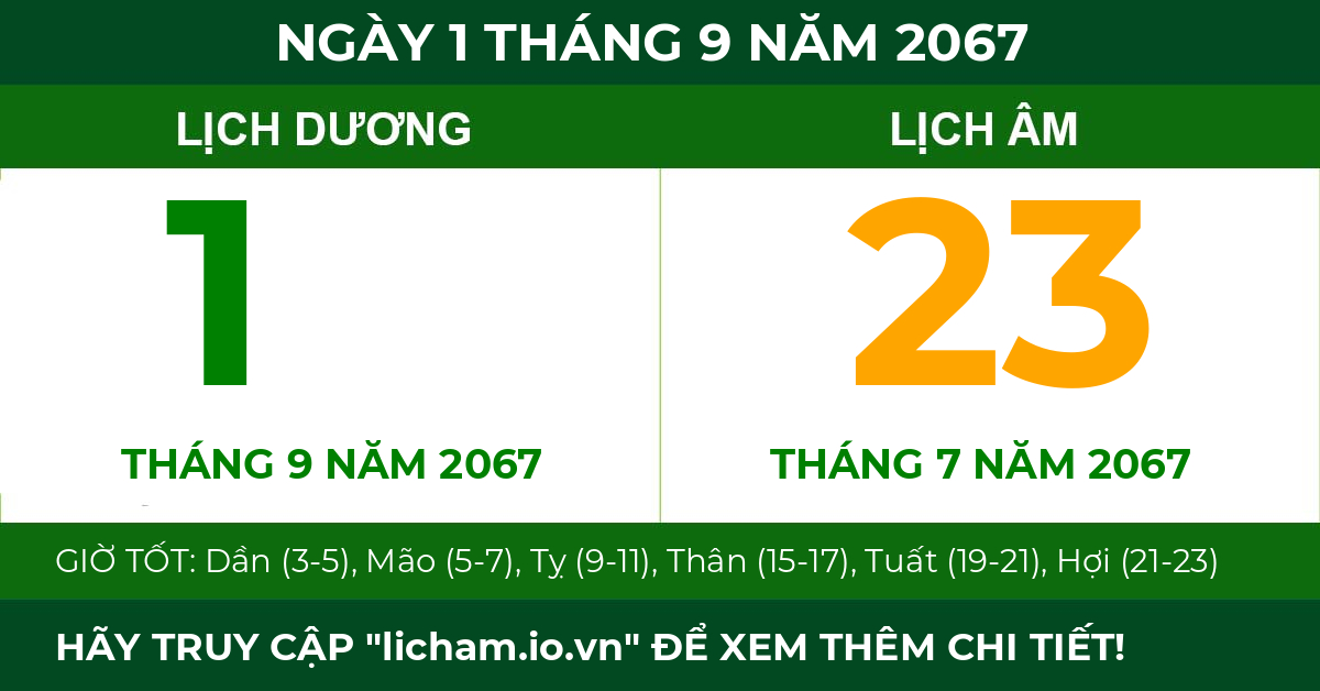 lịch âm ngày 1 tháng 9 năm 2067