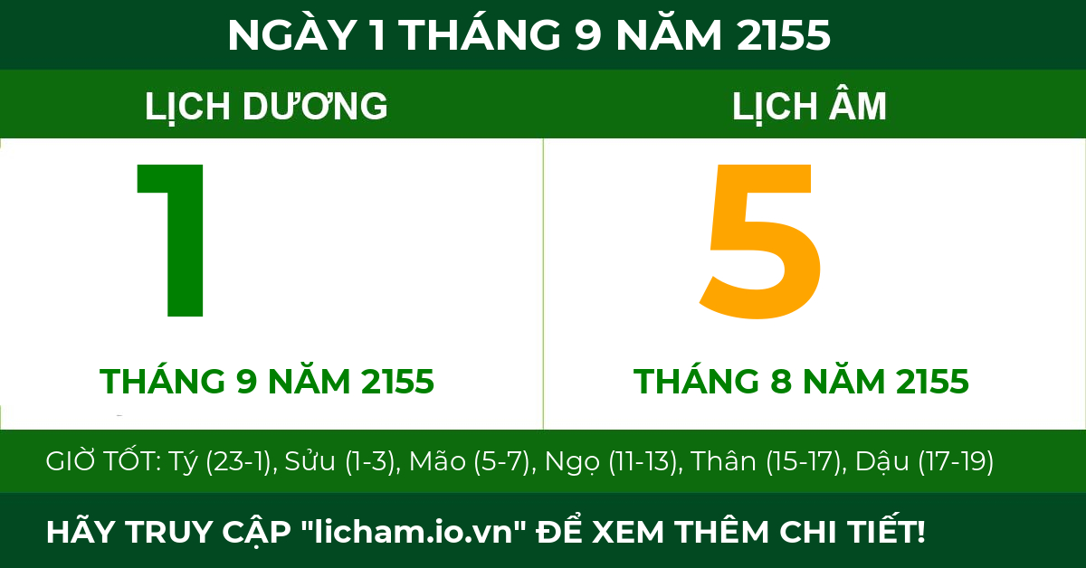 lịch âm ngày 1 tháng 9 năm 2155