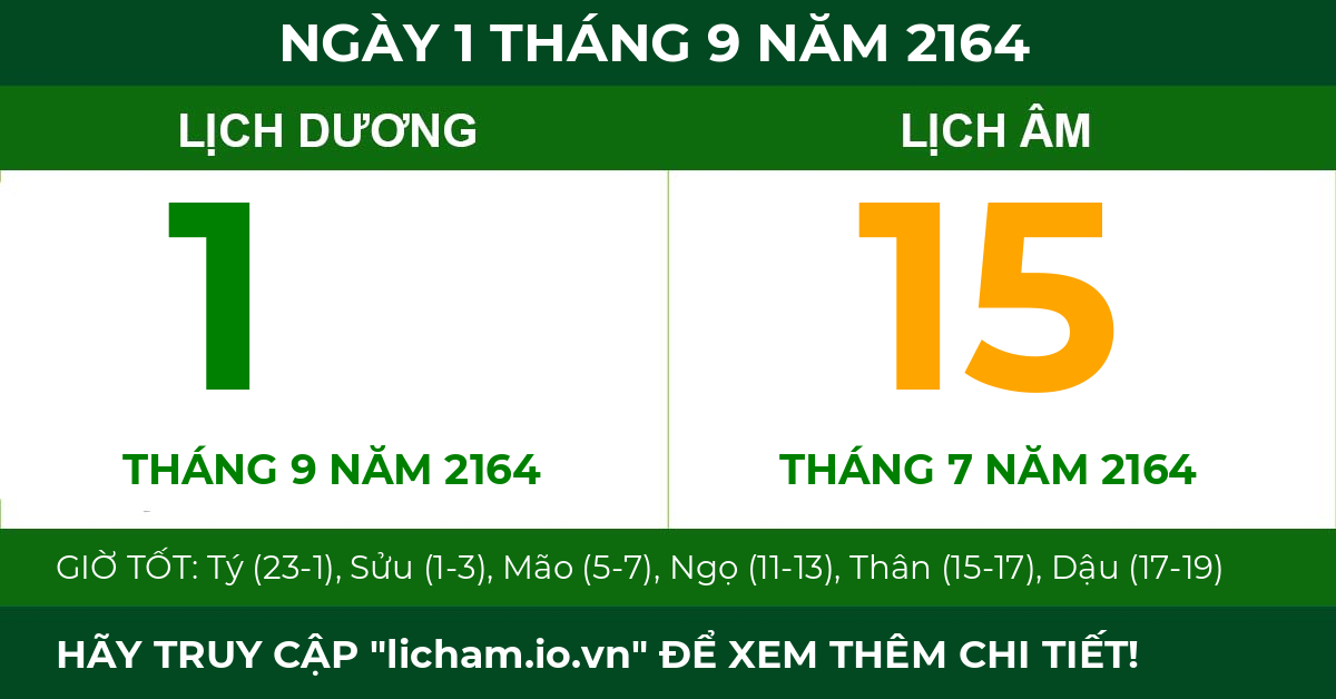 lịch âm ngày 1 tháng 9 năm 2164