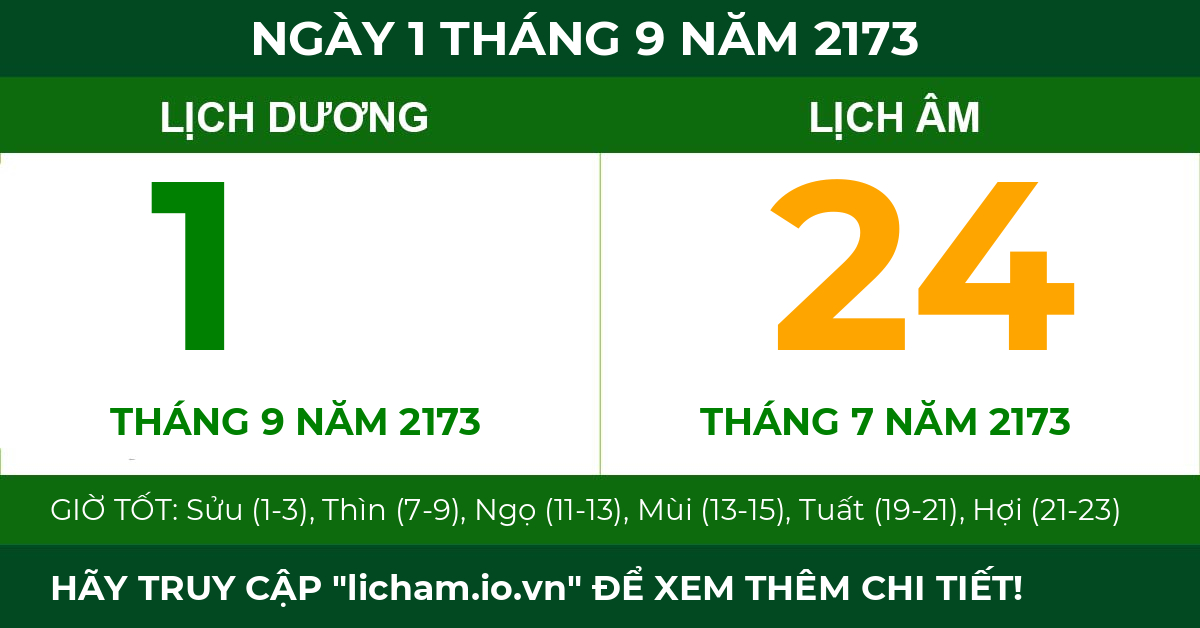 lịch âm ngày 1 tháng 9 năm 2173