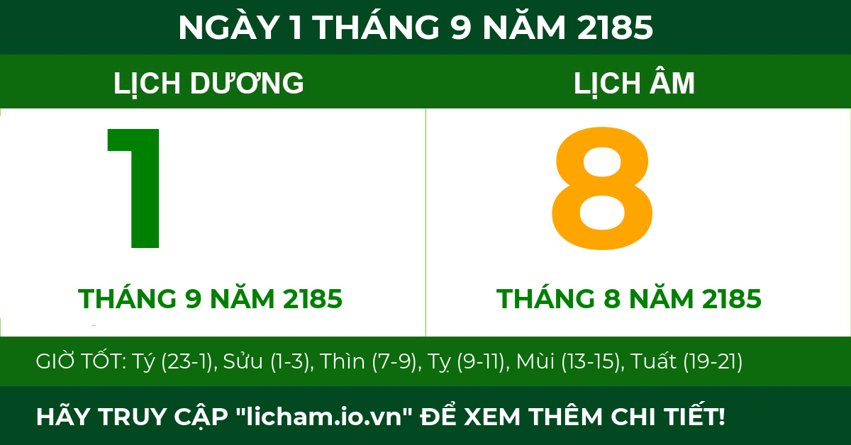 lịch âm ngày 1 tháng 9 năm 2185