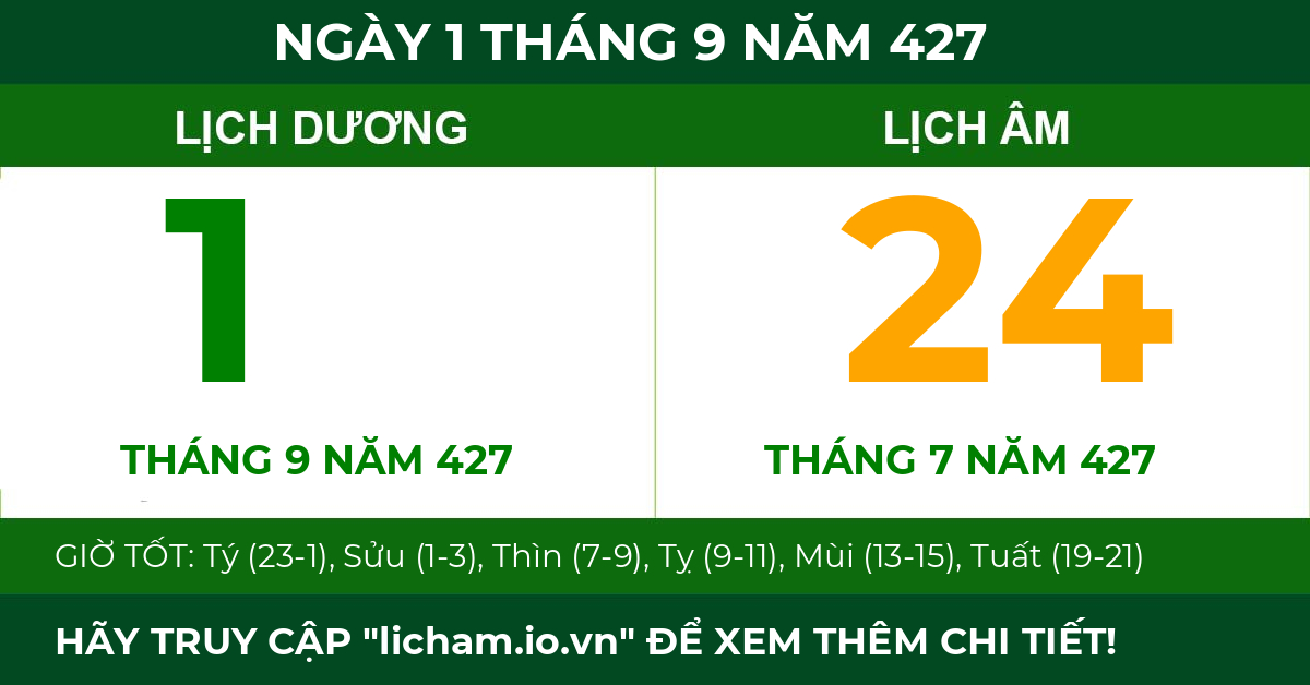 lịch âm ngày 1 tháng 9 năm 427
