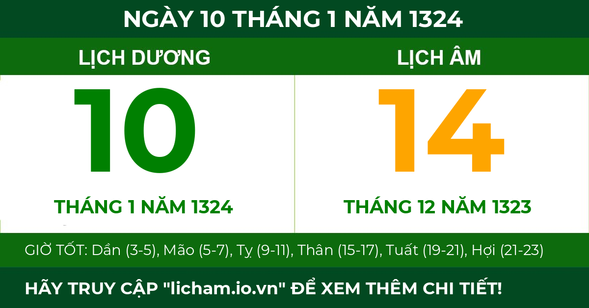 lịch âm ngày 10 tháng 1 năm 1324