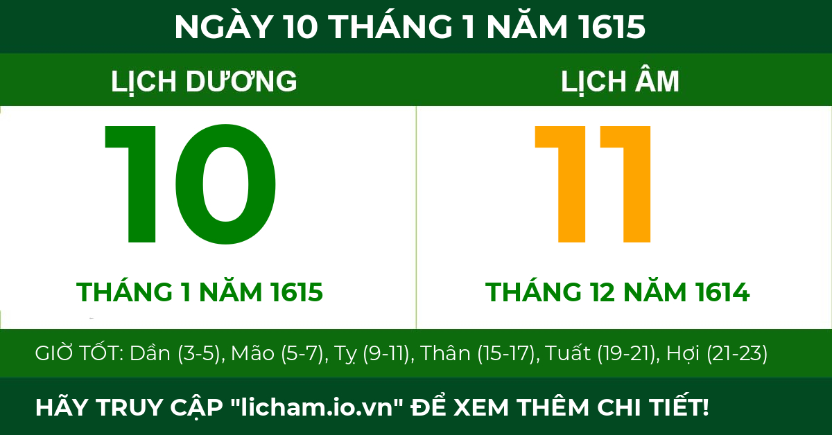 lịch âm ngày 10 tháng 1 năm 1615