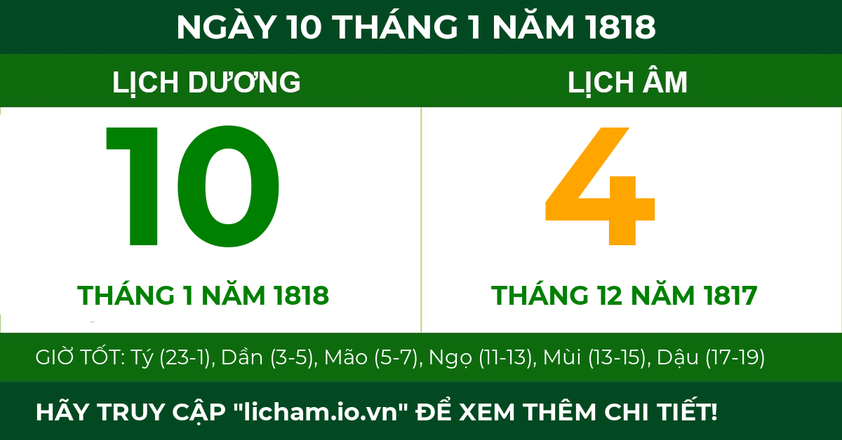 lịch âm ngày 10 tháng 1 năm 1818
