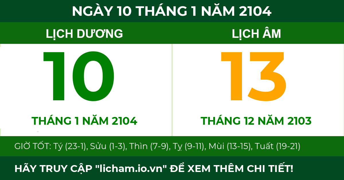 lịch âm ngày 10 tháng 1 năm 2104