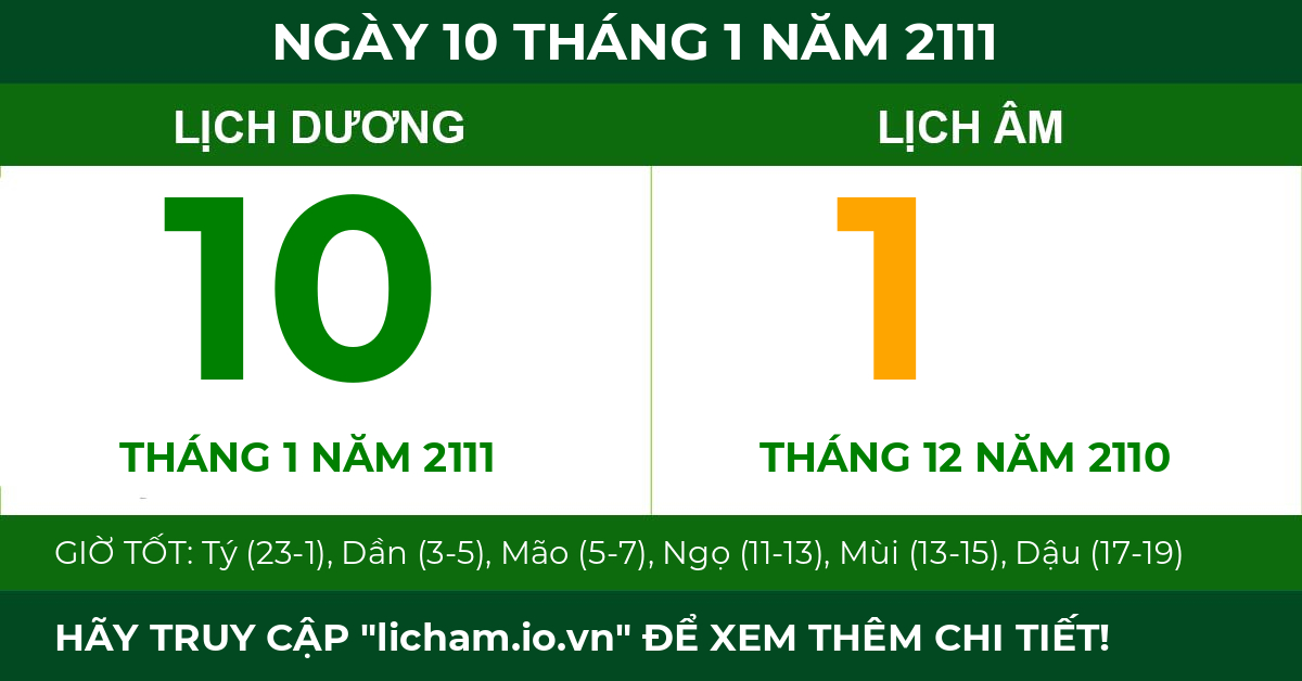 lịch âm ngày 10 tháng 1 năm 2111