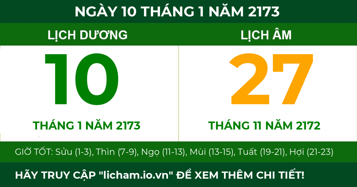 lịch âm ngày 10 tháng 1 năm 2173