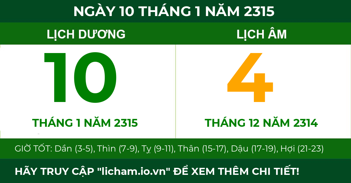lịch âm ngày 10 tháng 1 năm 2315