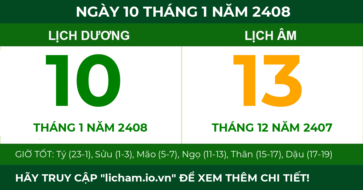 lịch âm ngày 10 tháng 1 năm 2408