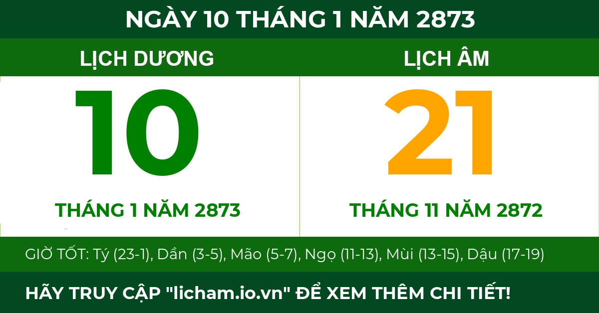 lịch âm ngày 10 tháng 1 năm 2873