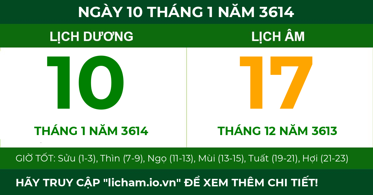 lịch âm ngày 10 tháng 1 năm 3614
