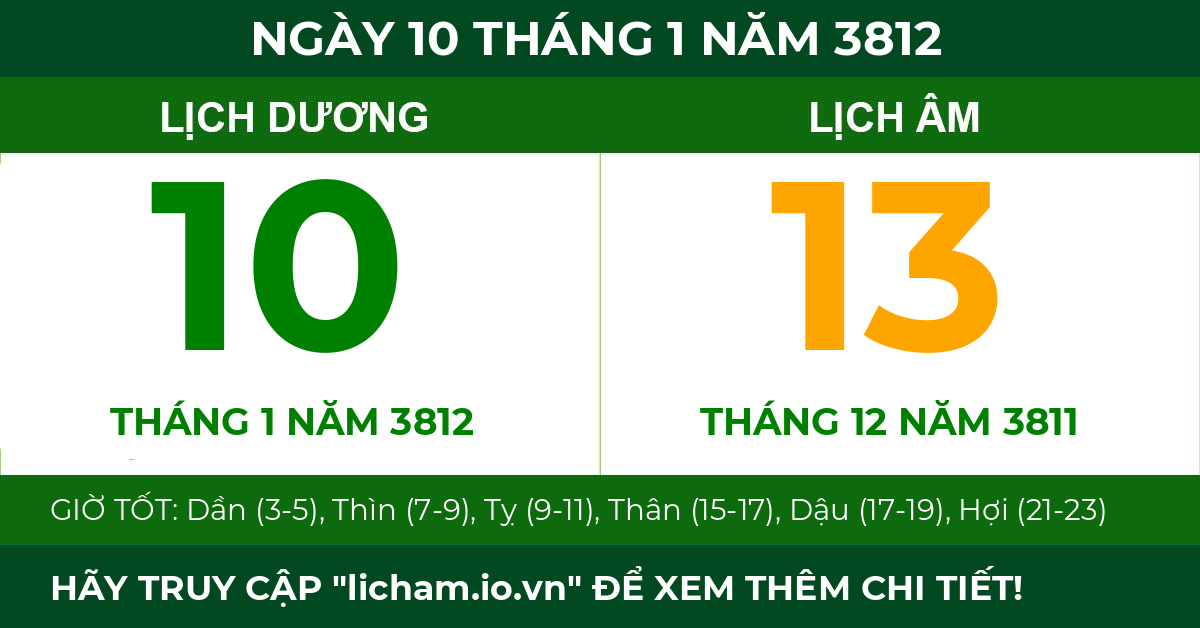 lịch âm ngày 10 tháng 1 năm 3812