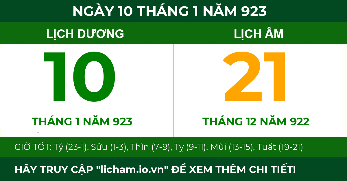 lịch âm ngày 10 tháng 1 năm 923