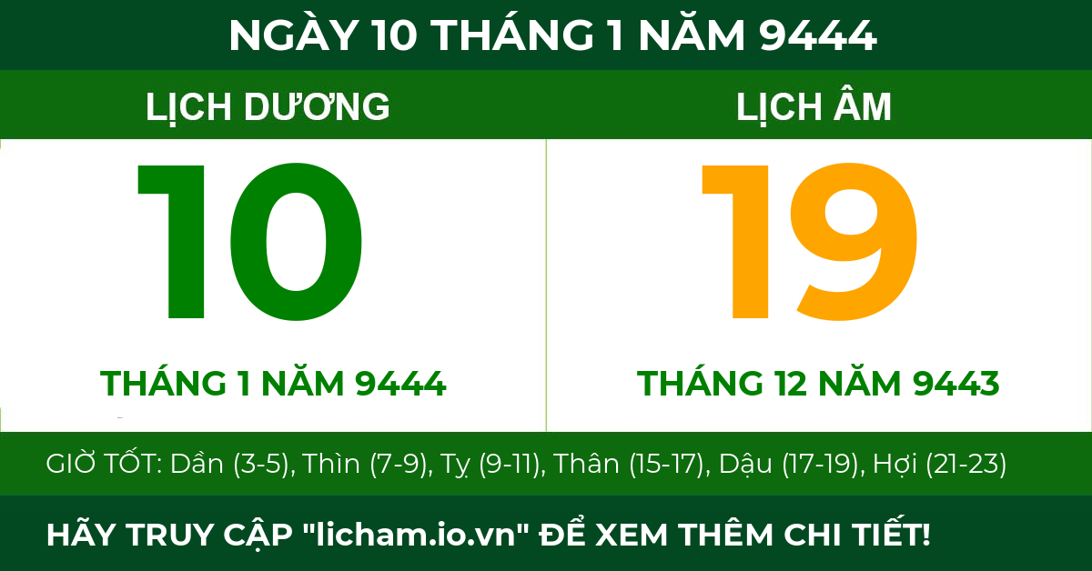 lịch âm ngày 10 tháng 1 năm 9444