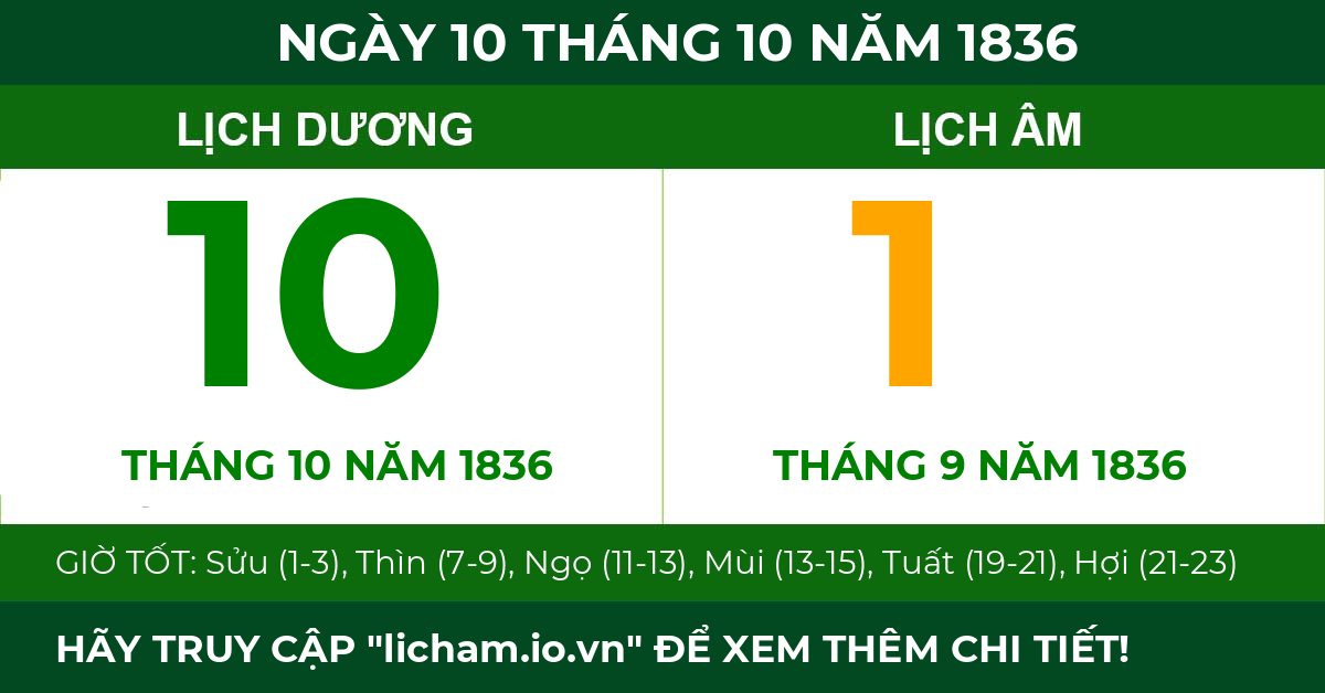 lịch âm ngày 10 tháng 10 năm 1836