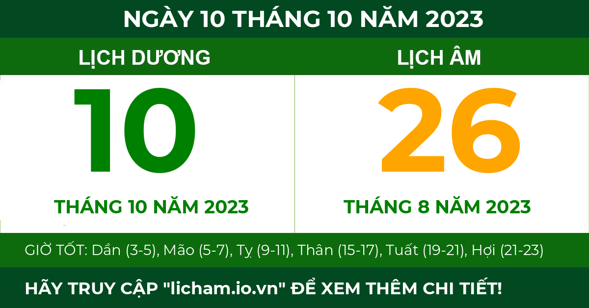 lịch âm ngày 10 tháng 10 năm 2023