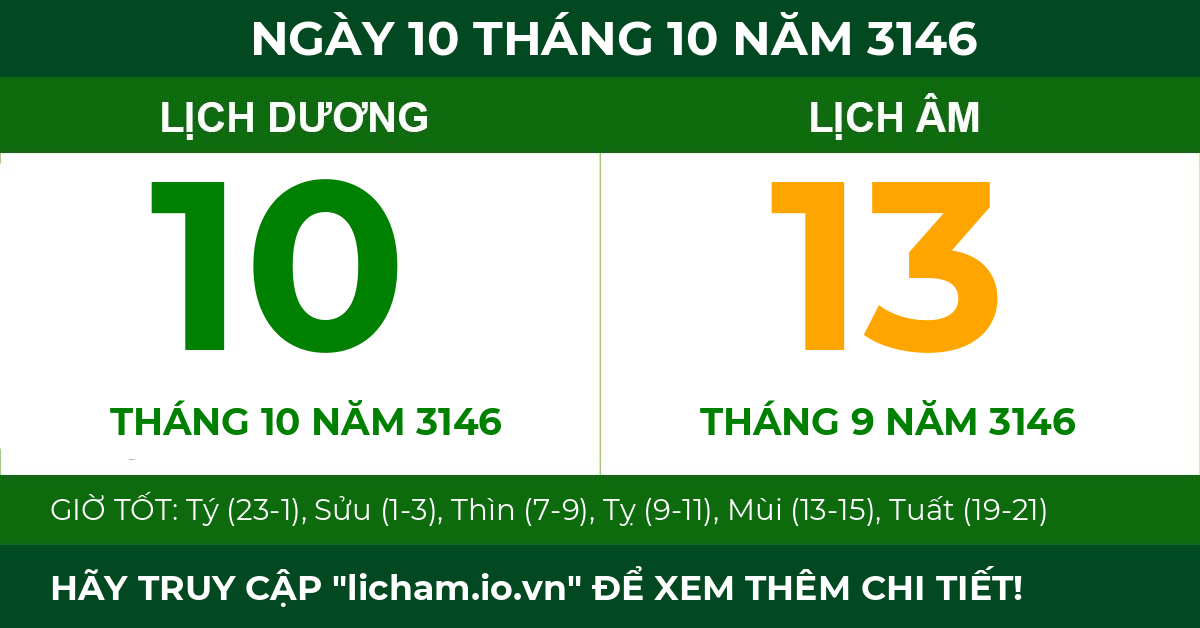 lịch âm ngày 10 tháng 10 năm 3146