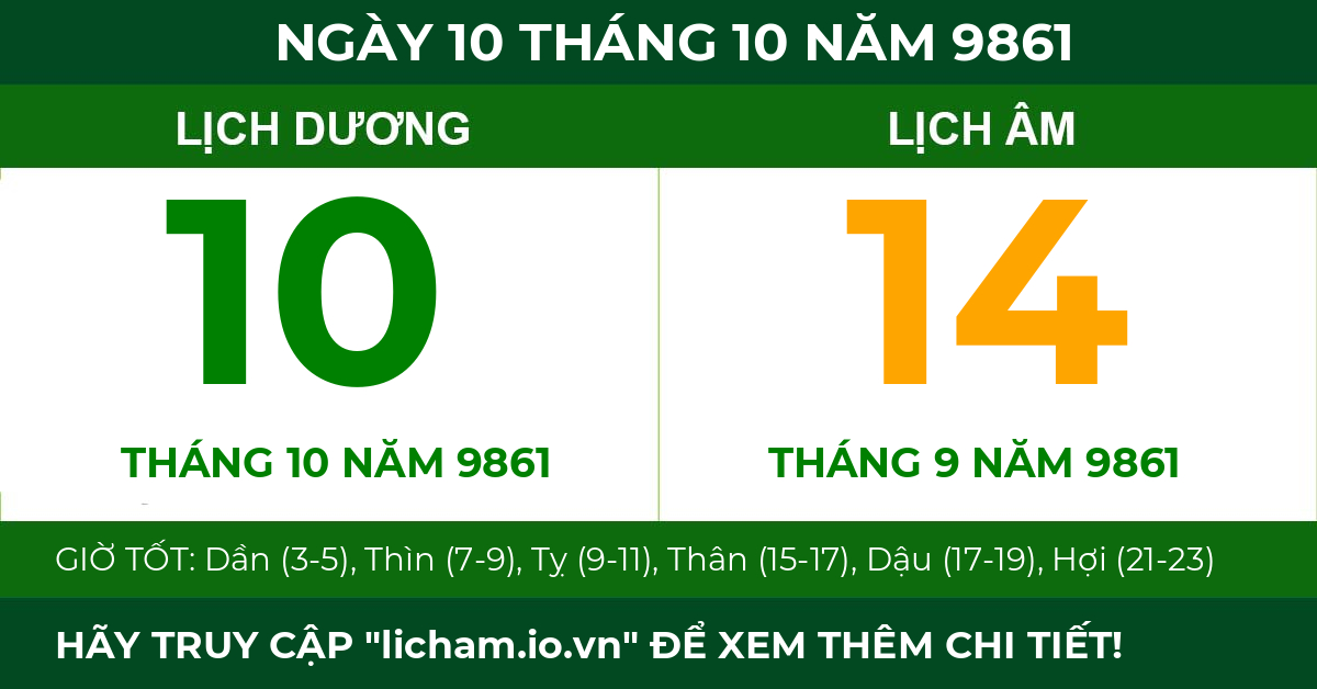 lịch âm ngày 10 tháng 10 năm 9861