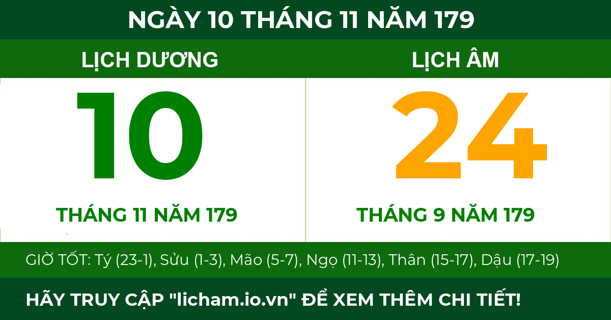 lịch âm ngày 10 tháng 11 năm 179