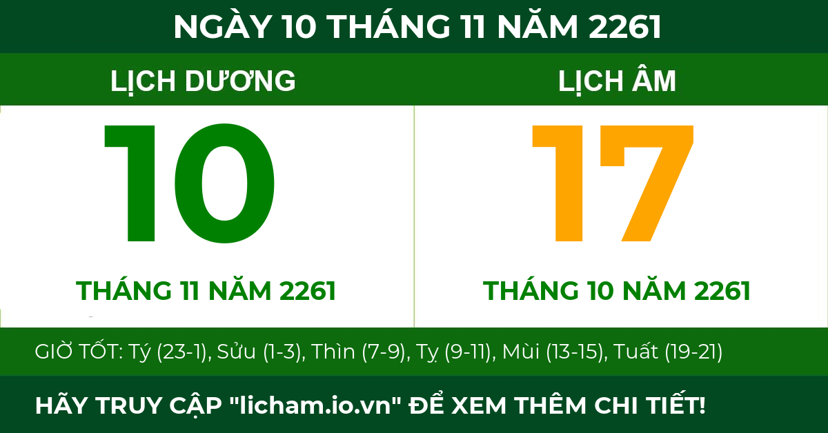 lịch âm ngày 10 tháng 11 năm 2261