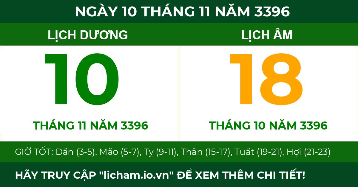 lịch âm ngày 10 tháng 11 năm 3396