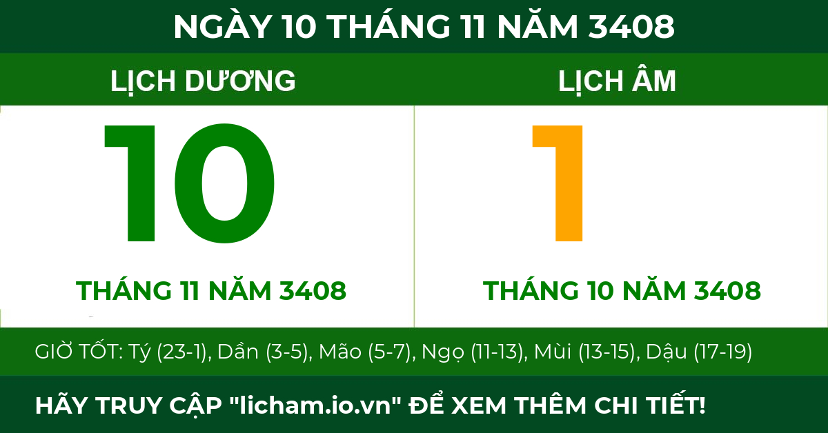 lịch âm ngày 10 tháng 11 năm 3408