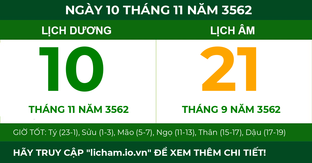 lịch âm ngày 10 tháng 11 năm 3562