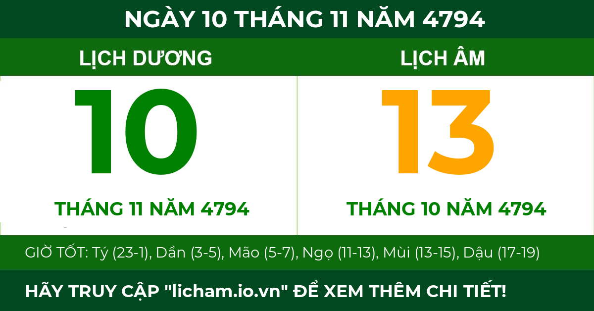 lịch âm ngày 10 tháng 11 năm 4794