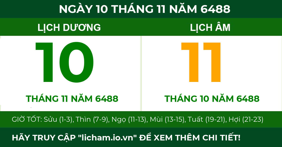 lịch âm ngày 10 tháng 11 năm 6488