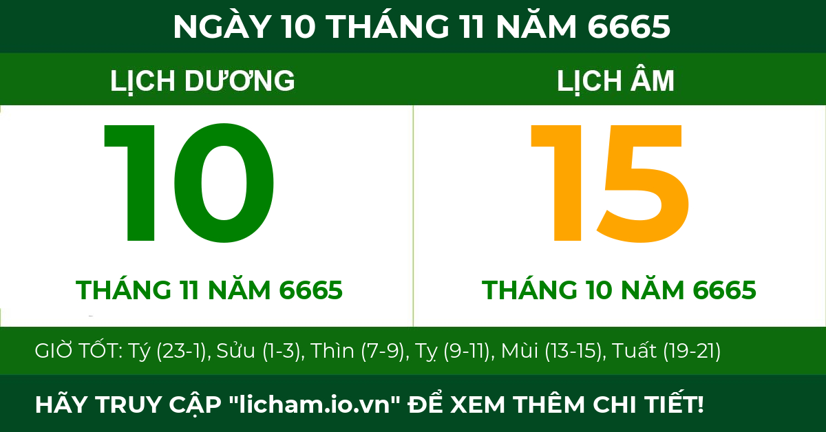 lịch âm ngày 10 tháng 11 năm 6665