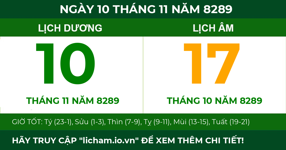 lịch âm ngày 10 tháng 11 năm 8289