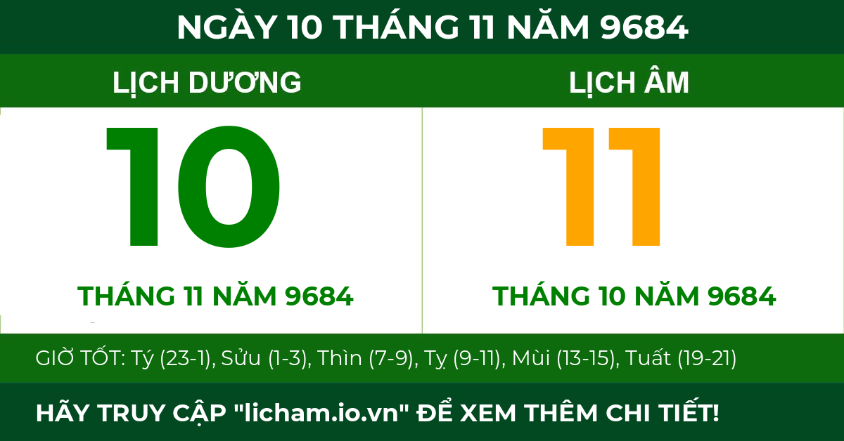 lịch âm ngày 10 tháng 11 năm 9684