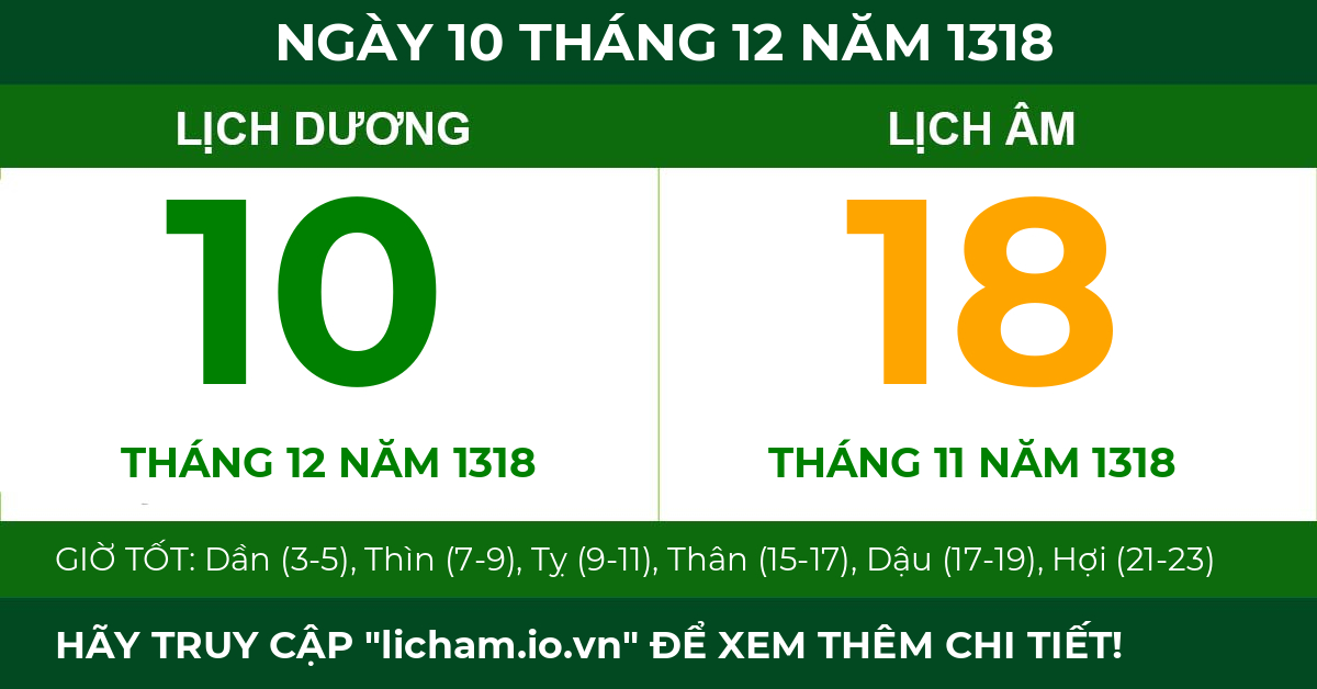 lịch âm ngày 10 tháng 12 năm 1318