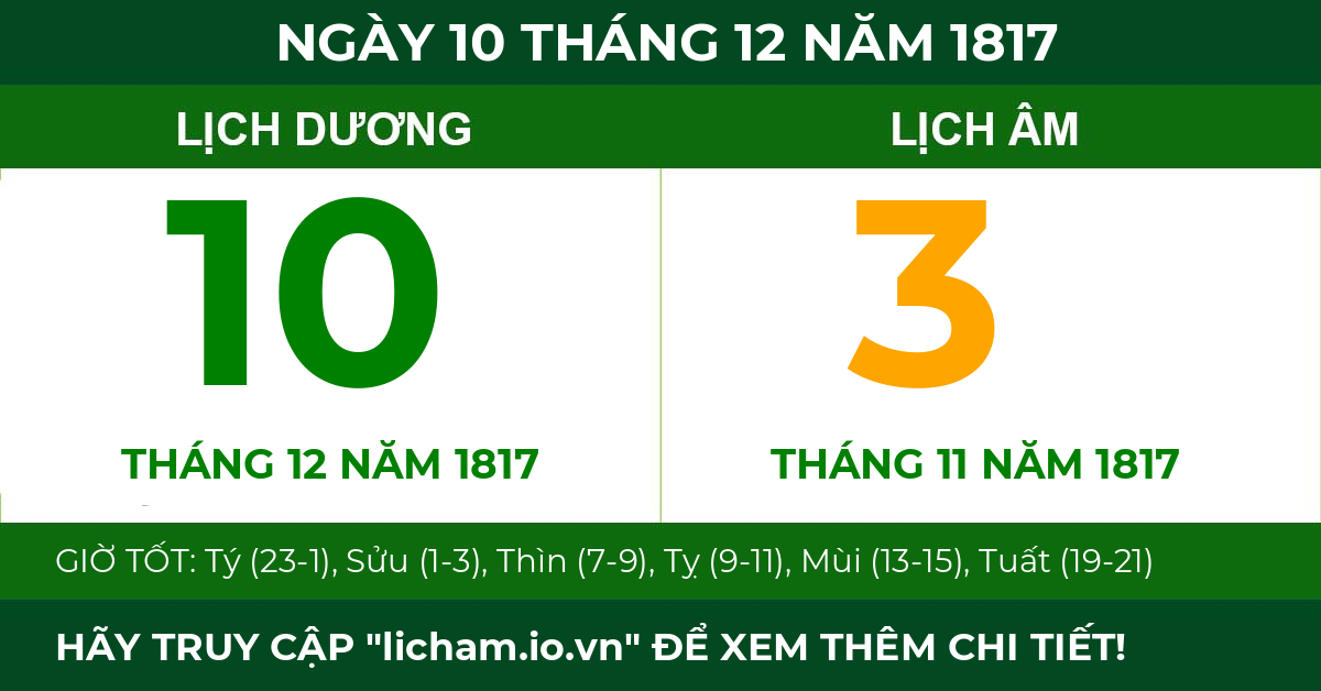 lịch âm ngày 10 tháng 12 năm 1817