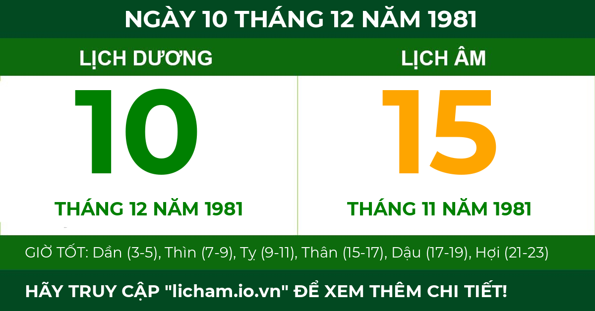 lịch âm ngày 10 tháng 12 năm 1981