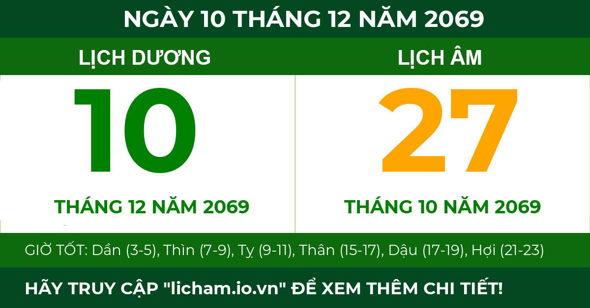 lịch âm ngày 10 tháng 12 năm 2069