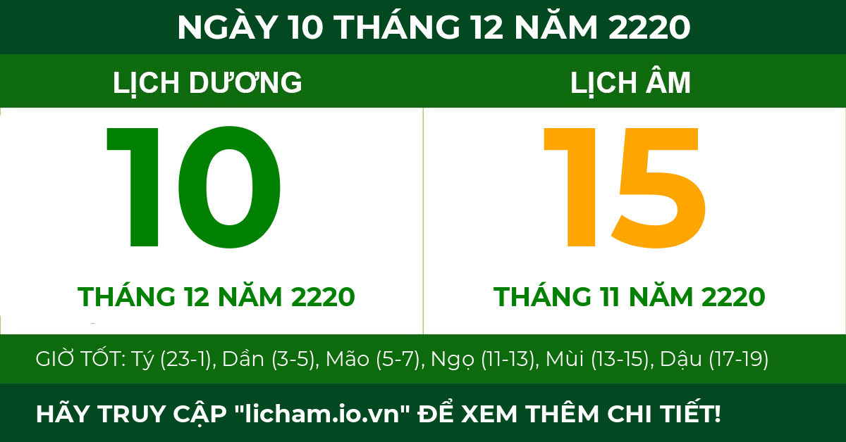lịch âm ngày 10 tháng 12 năm 2220