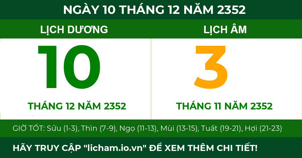 lịch âm ngày 10 tháng 12 năm 2352