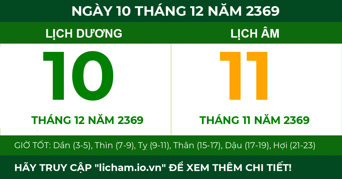 lịch âm ngày 10 tháng 12 năm 2369