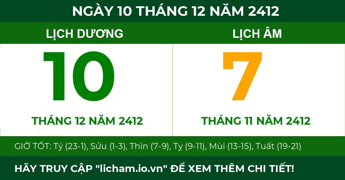 lịch âm ngày 10 tháng 12 năm 2412