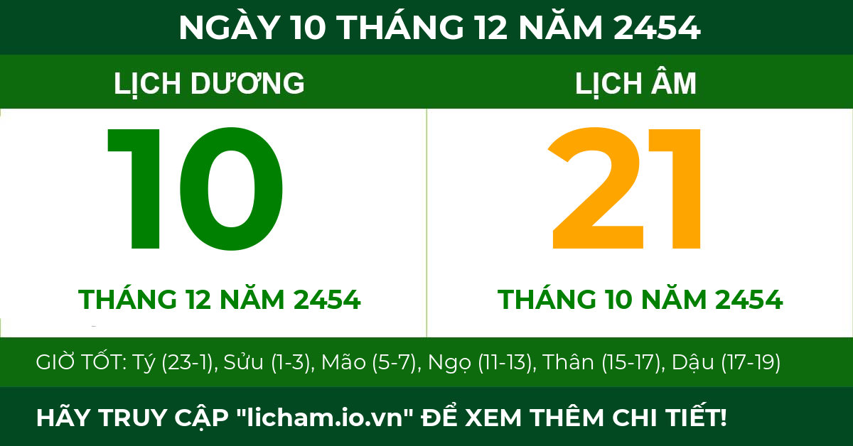lịch âm ngày 10 tháng 12 năm 2454