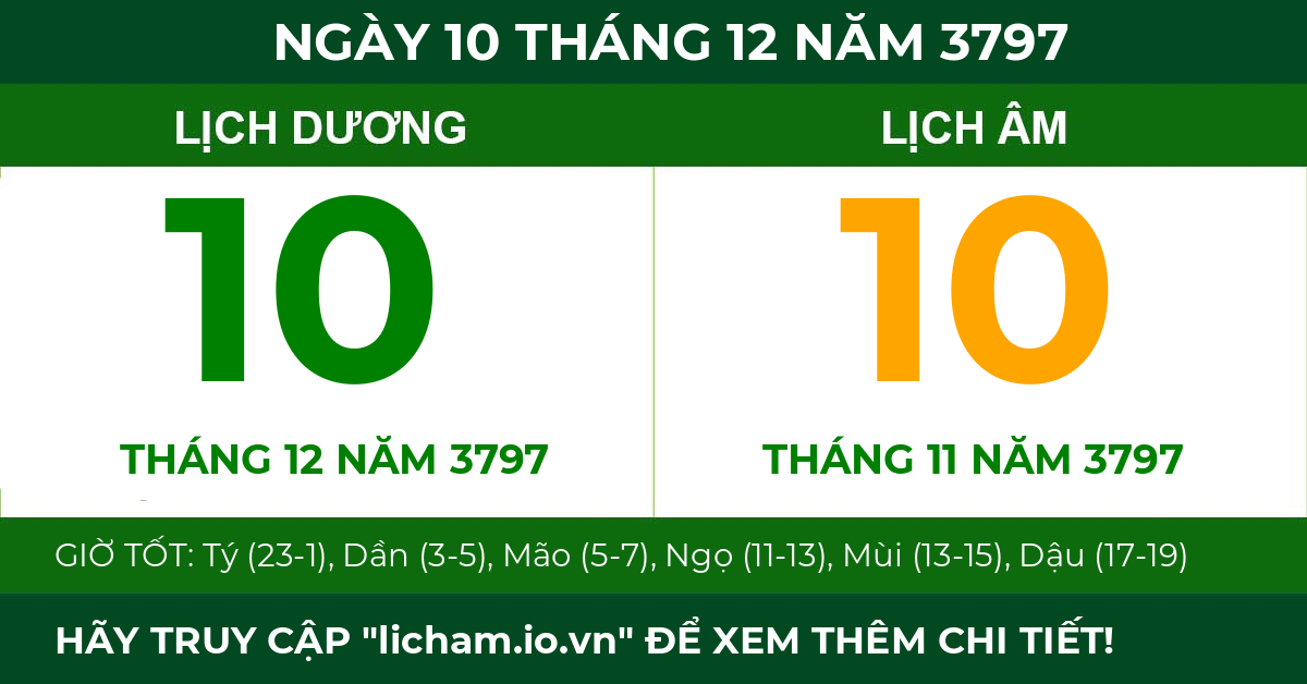 lịch âm ngày 10 tháng 12 năm 3797