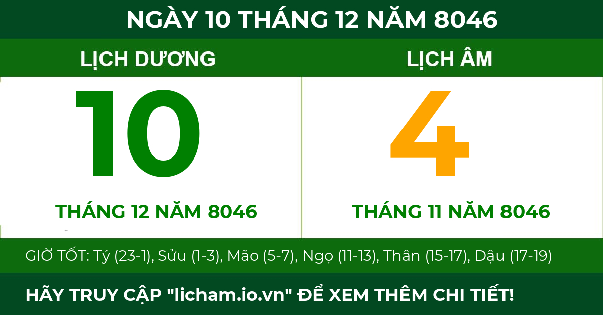 lịch âm ngày 10 tháng 12 năm 8046