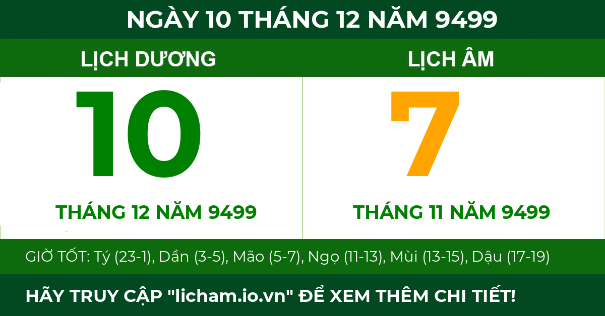 lịch âm ngày 10 tháng 12 năm 9499