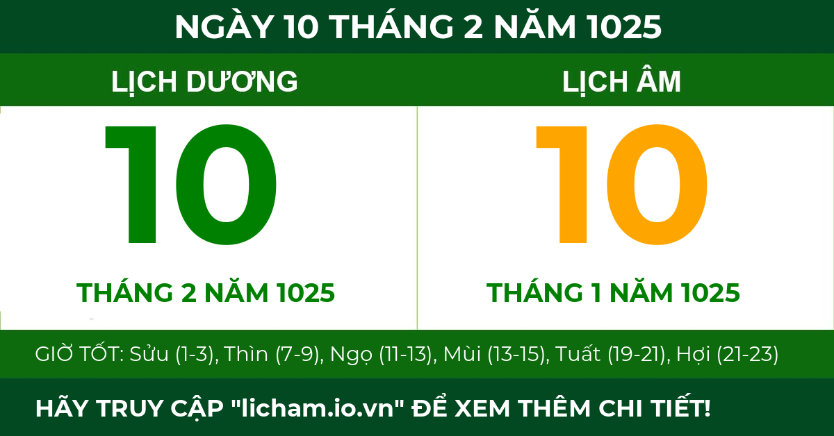 lịch âm ngày 10 tháng 2 năm 1025