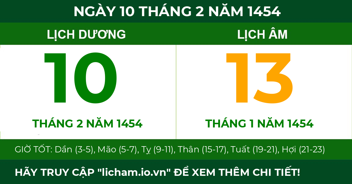 lịch âm ngày 10 tháng 2 năm 1454