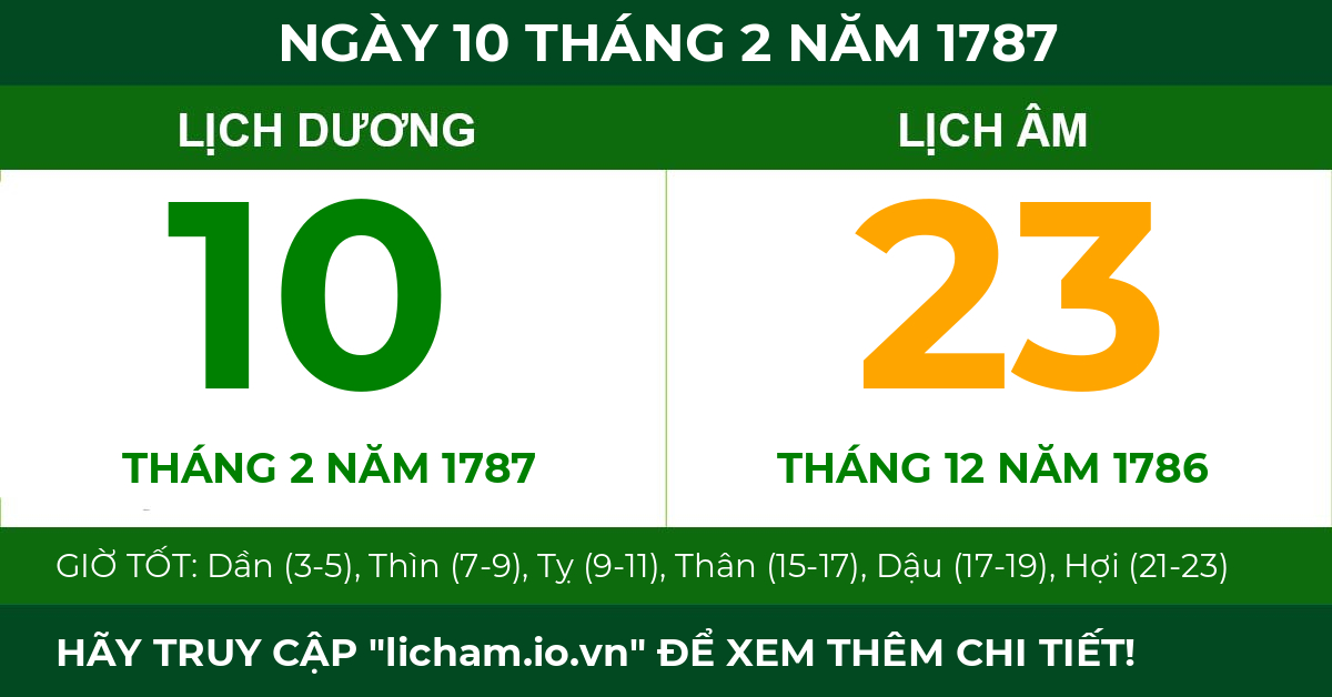 lịch âm ngày 10 tháng 2 năm 1787